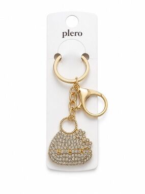 Plero Gold Rhinestone Purse Keychain Bag Charm Crystal Handbag Key Ring NWT